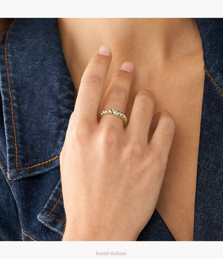 Fossil 6J041197 altın tonu vintage büküm paslanmaz çelik bant halkası takı kadınlar
