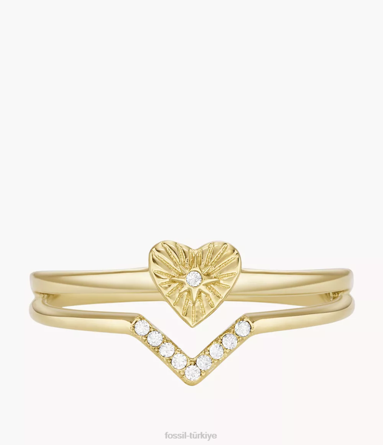 Fossil 6J041212 altın tonu paslanmaz çelik yığın halkası takı kadınlar