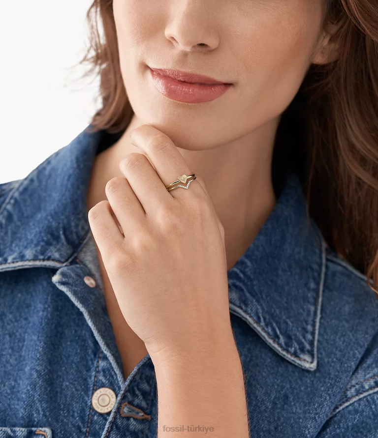 Fossil 6J041212 altın tonu paslanmaz çelik yığın halkası takı kadınlar