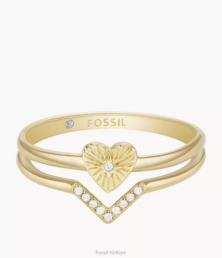 Fossil 6J041212 altın tonu paslanmaz çelik yığın halkası takı kadınlar