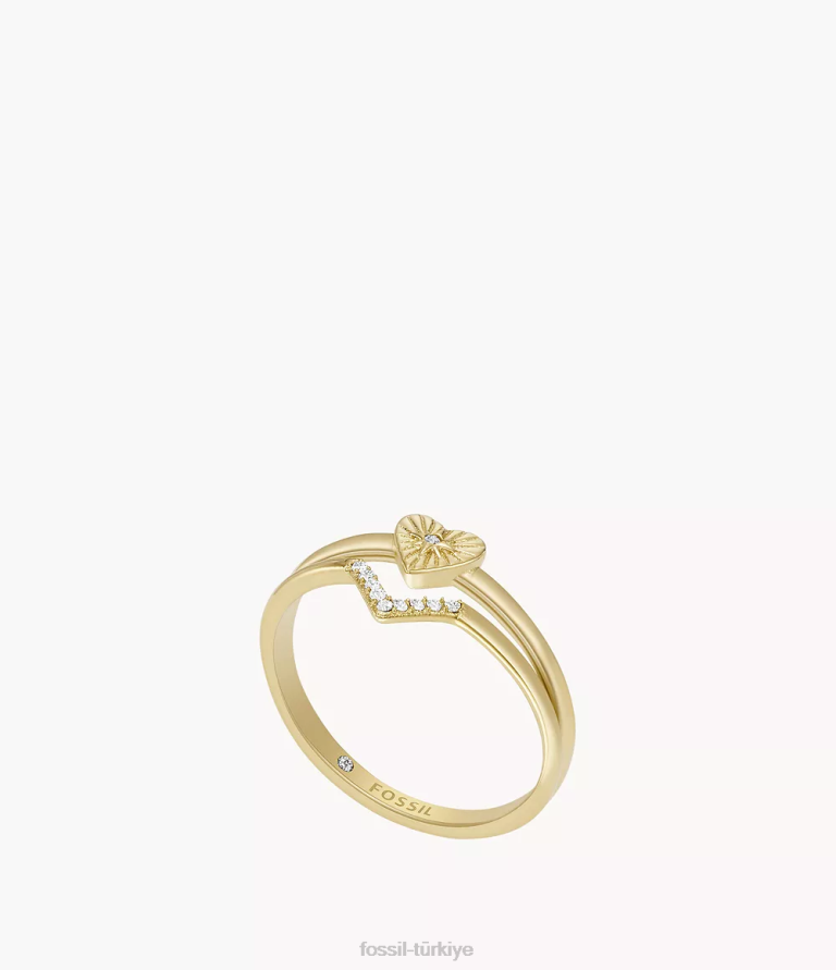 Fossil 6J041212 altın tonu paslanmaz çelik yığın halkası takı kadınlar