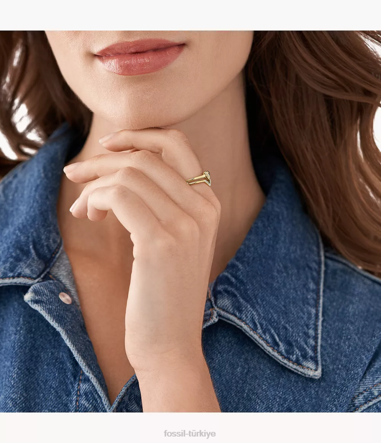 Fossil 6J041212 altın tonu paslanmaz çelik yığın halkası takı kadınlar