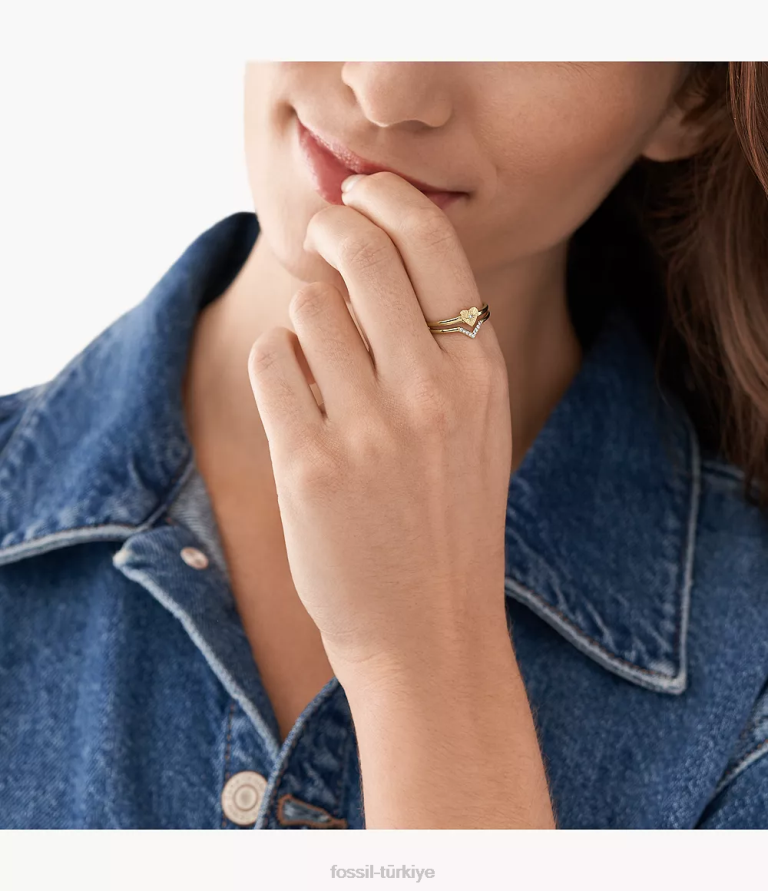 Fossil 6J041212 altın tonu paslanmaz çelik yığın halkası takı kadınlar