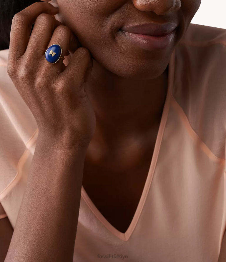 Fossil 6J041221 lapis mavisi gürcistan modern göçebe lapis kokteyl yüzüğü takı kadınlar