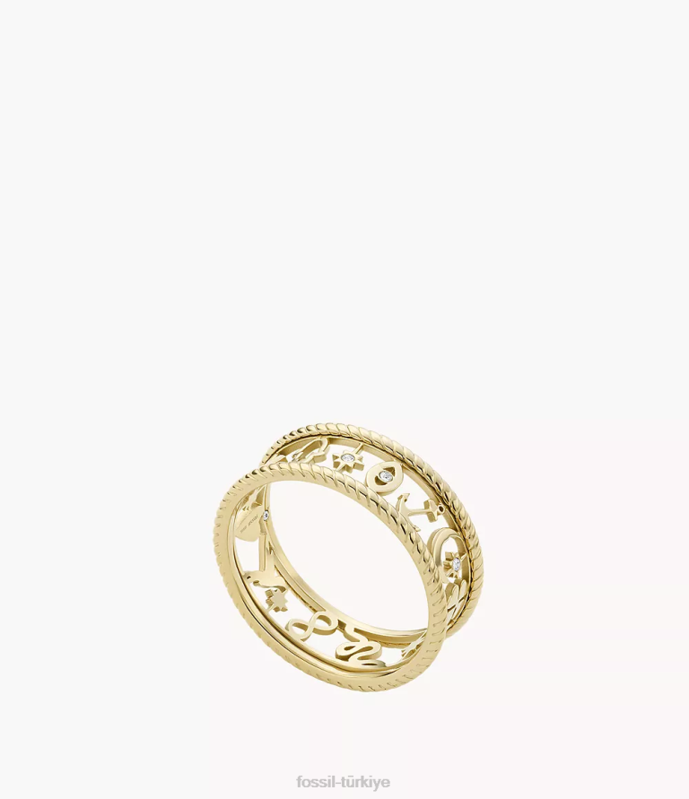 Fossil 6J041264 altın sutton simgeleri paslanmaz çelik bant halkası takı kadınlar