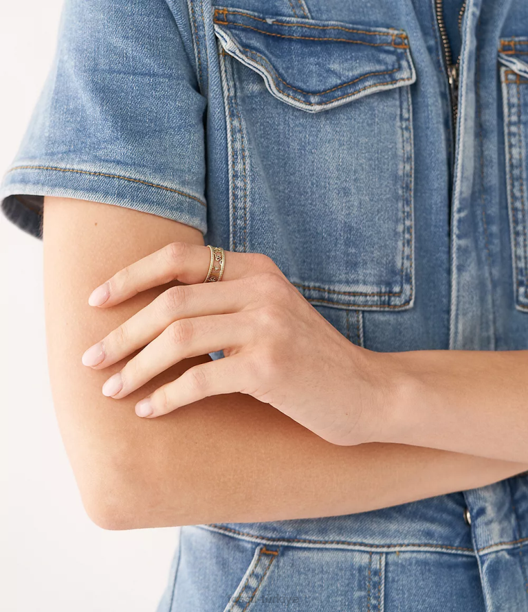 Fossil 6J041264 altın sutton simgeleri paslanmaz çelik bant halkası takı kadınlar