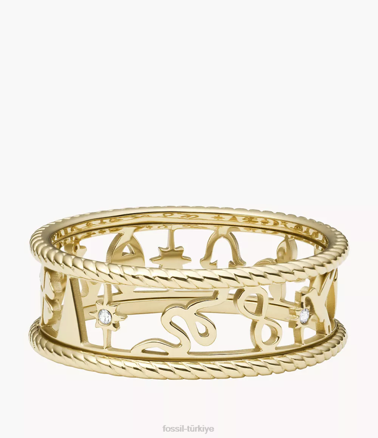 Fossil 6J041264 altın sutton simgeleri paslanmaz çelik bant halkası takı kadınlar