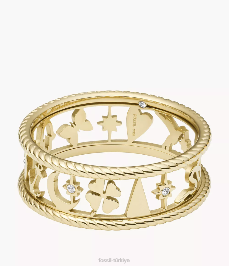 Fossil 6J041264 altın sutton simgeleri paslanmaz çelik bant halkası takı kadınlar