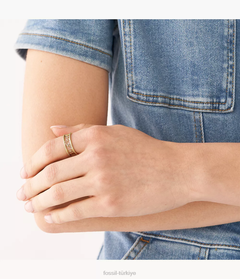 Fossil 6J041264 altın sutton simgeleri paslanmaz çelik bant halkası takı kadınlar