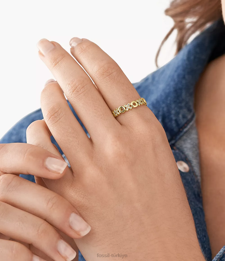 Fossil 6J041293 altın tonu ela paslanmaz çelik bant halkası takı kadınlar