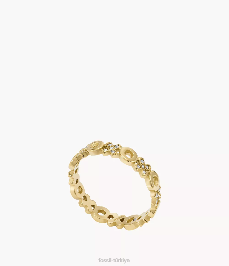 Fossil 6J041293 altın tonu ela paslanmaz çelik bant halkası takı kadınlar