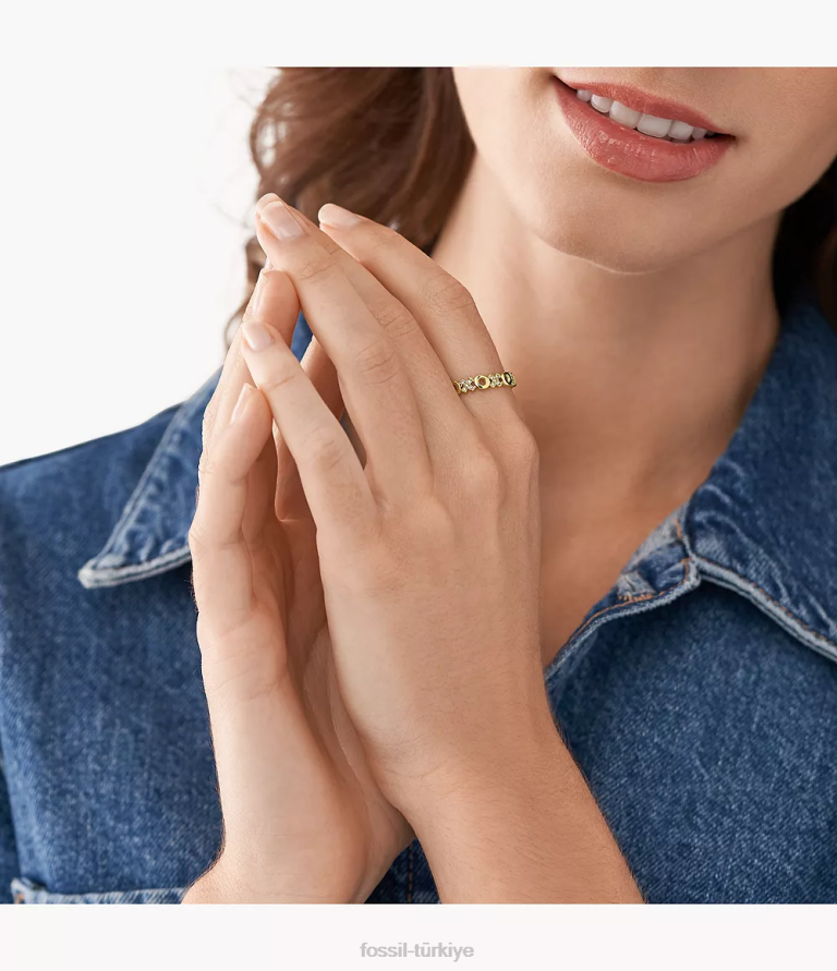 Fossil 6J041293 altın tonu ela paslanmaz çelik bant halkası takı kadınlar