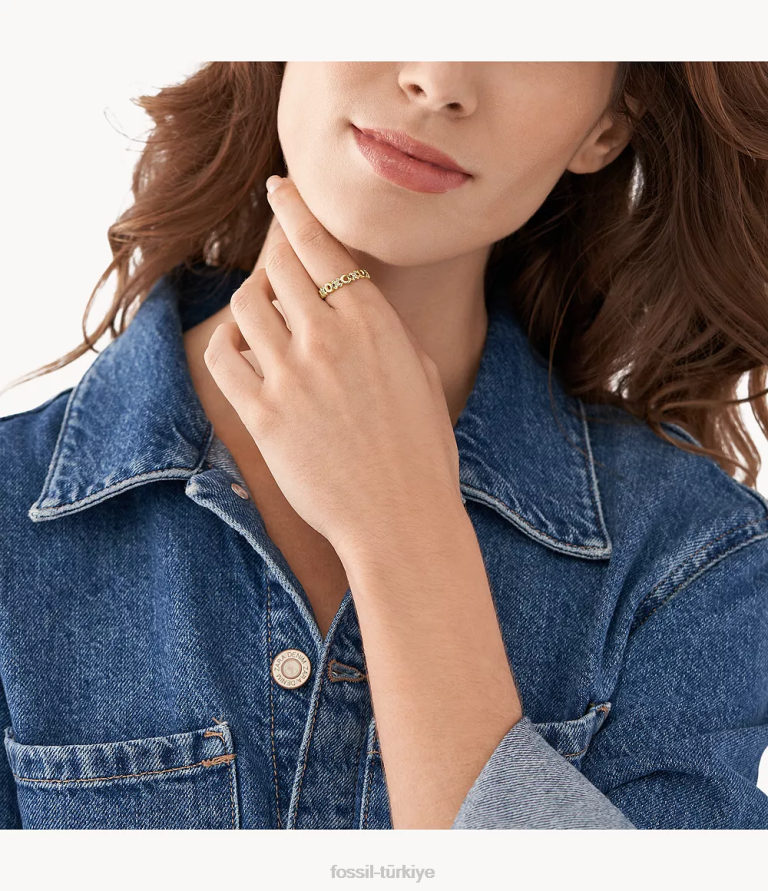 Fossil 6J041293 altın tonu ela paslanmaz çelik bant halkası takı kadınlar