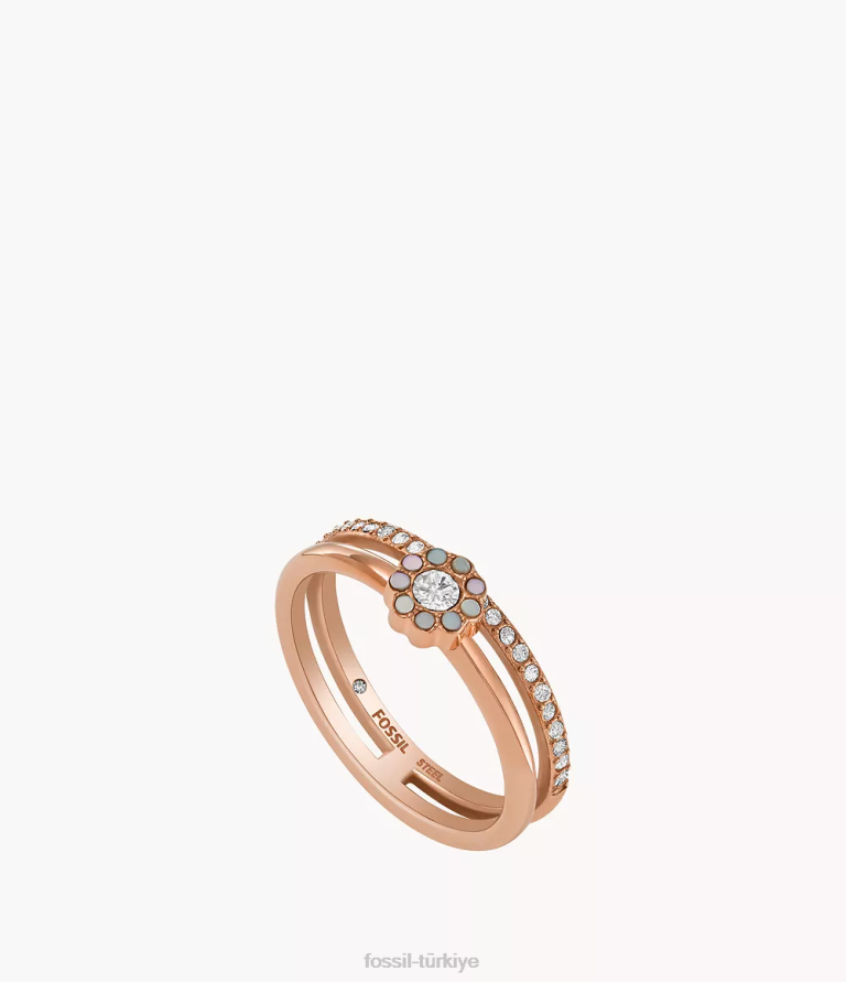 Fossil 6J041312 beyaz sedef paslanmaz çelik ön istif halkası takı kadınlar