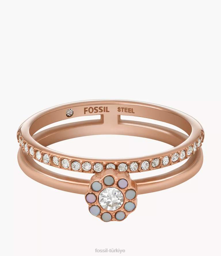 Fossil 6J041312 beyaz sedef paslanmaz çelik ön istif halkası takı kadınlar
