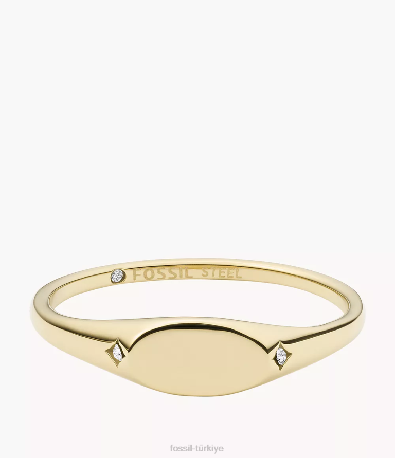 Fossil 6J041313 serçe parmağı tamamı yığılmış paslanmaz çelik mühür yüzüğü takı kadınlar