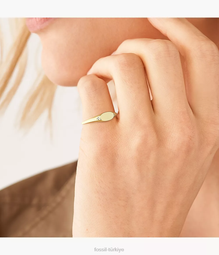 Fossil 6J041313 serçe parmağı tamamı yığılmış paslanmaz çelik mühür yüzüğü takı kadınlar