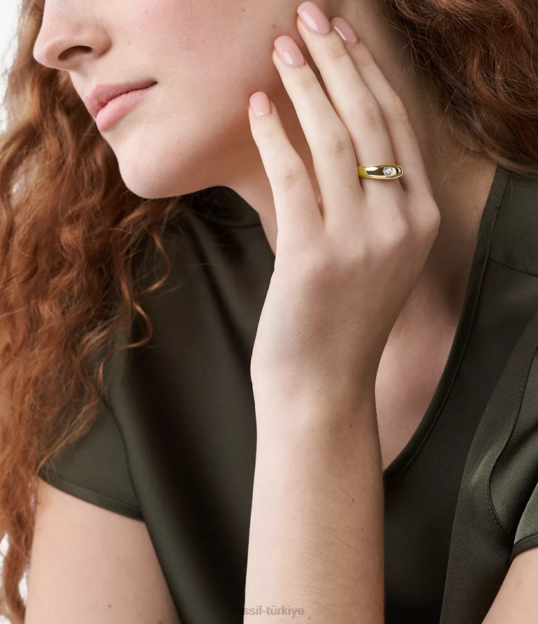 Fossil 6J041314 altın tonu sutton sevgililer günü kalp paslanmaz çelik bant yüzük takı kadınlar