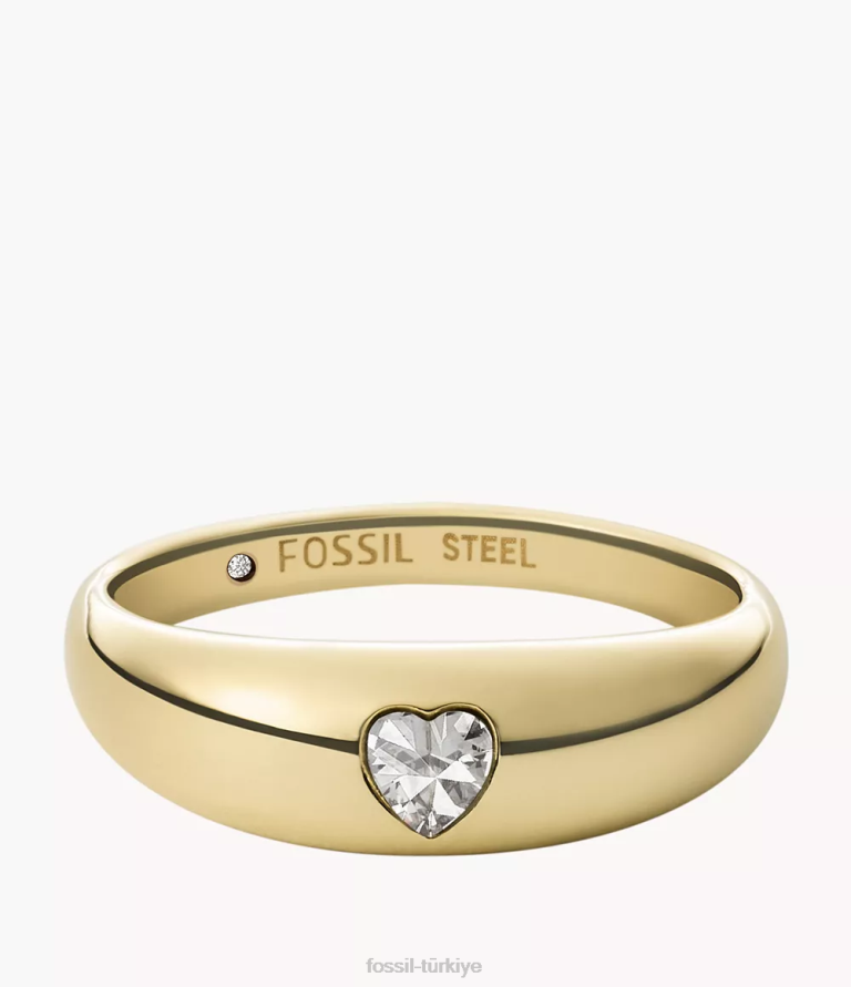 Fossil 6J041314 altın tonu sutton sevgililer günü kalp paslanmaz çelik bant yüzük takı kadınlar