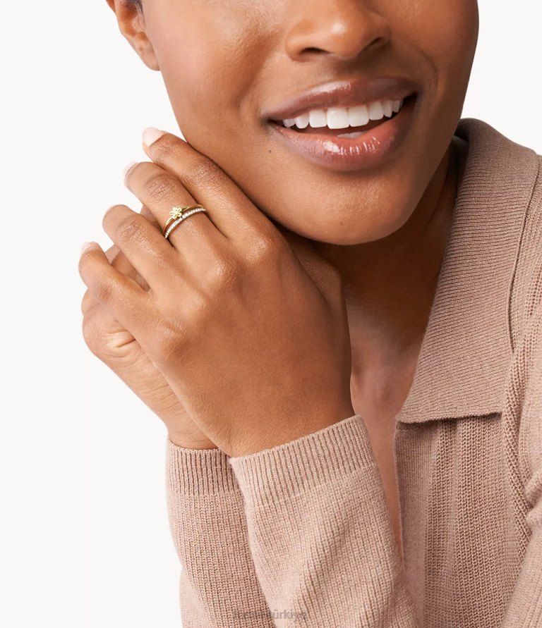 Fossil 6J041315 altın tonu val vintage tatil paslanmaz çelik ön yığın halkası takı kadınlar