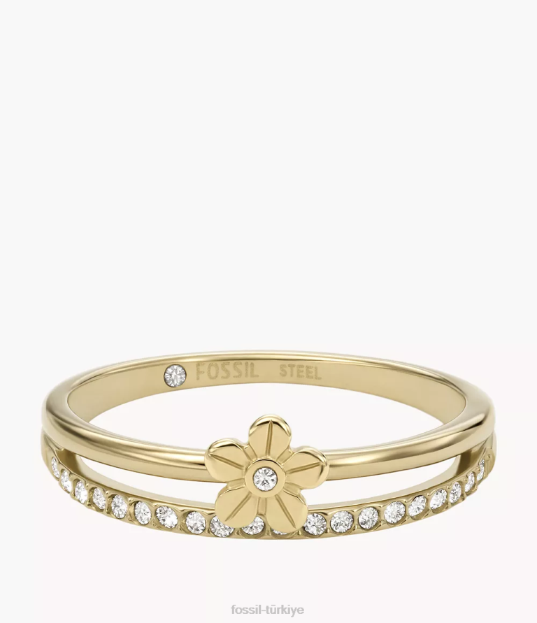 Fossil 6J041315 altın tonu val vintage tatil paslanmaz çelik ön yığın halkası takı kadınlar