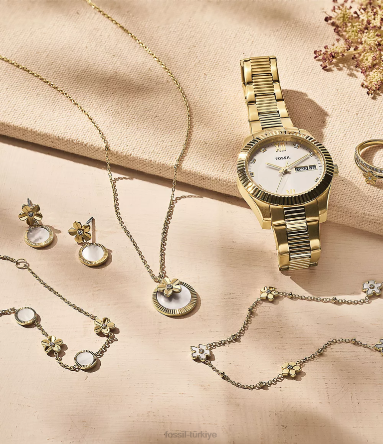 Fossil 6J041315 altın tonu val vintage tatil paslanmaz çelik ön yığın halkası takı kadınlar